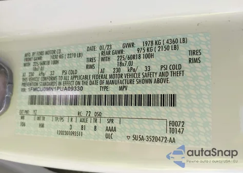 2023 Ford Escape St-Line z USA, uszkodzony, nr VIN 1FMCU0MN1PUA09330